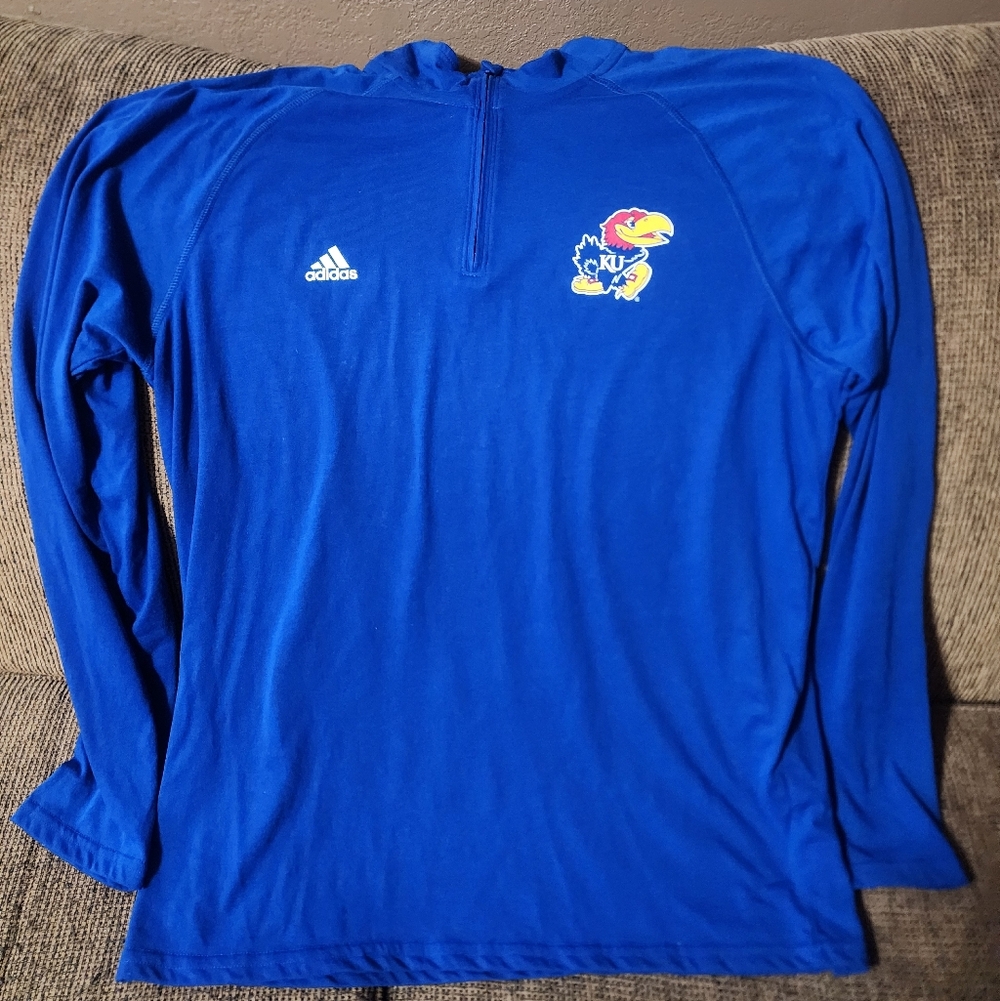 Men's Adidas Kansas Jayhawk Blue Quarter-Zip Top with Logo Longsleeve ShirtSz.XL